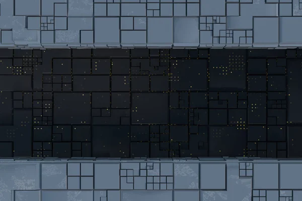Rovine scure con parete di trama del circuito, sfondo di architettura sci-fi, rendering 3d . — Foto Stock