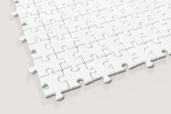 Puzzles vierges disposés soigneusement avec fond blanc, rendu 3d . — Photo