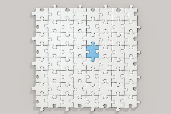 Puzzles vierges disposés soigneusement avec fond blanc, rendu 3d . — Photo