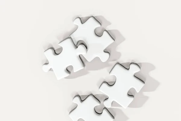 Puzzles vierges éparpillés avec fond blanc, rendu 3D . — Photo