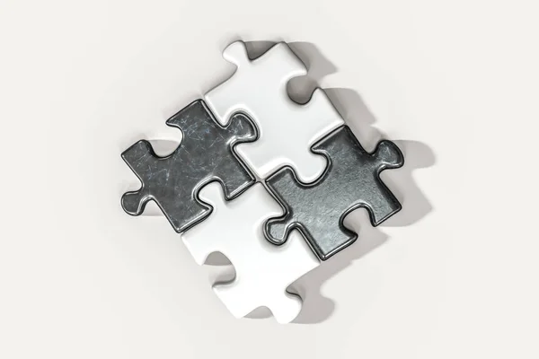 Puzzles vierges disposés soigneusement avec fond blanc, rendu 3d . — Photo