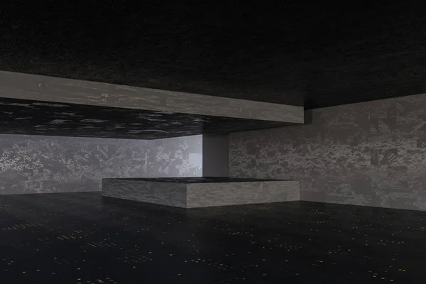 Темная заброшенная комната, творческая архитектурная конструкция, 3D-рендеринг . — стоковое фото