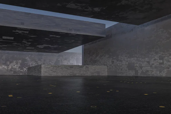Темная заброшенная комната, творческая архитектурная конструкция, 3D-рендеринг . — стоковое фото