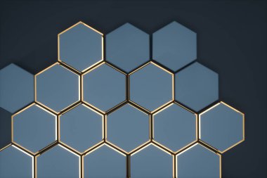 Koyu altıgen platformlar birlikte arka plan bağlı, 3D Rendering