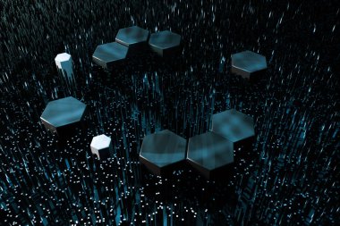 Koyu altıgen platformlar birlikte arka plan bağlı, 3D Rendering