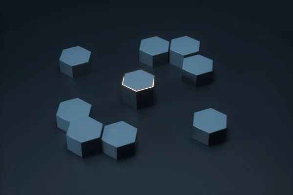 배경, 3D 렌더링을 함께 연결된 어두운 육각형 플랫폼 — 스톡 사진