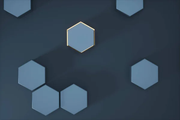 Dark hexagonal platforms connected together background, 3d rendering — Stock Photo, Image