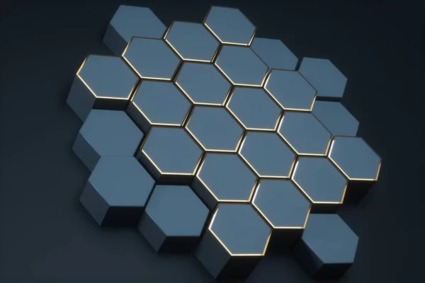 背景、3Dレンダリングを一緒に接続された暗い六角形のプラットフォーム — ストック写真