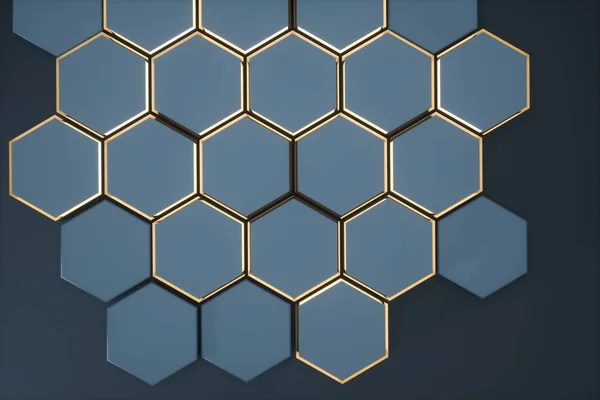 Plataformas hexagonais escuras conectadas ao fundo, renderização 3d — Fotografia de Stock