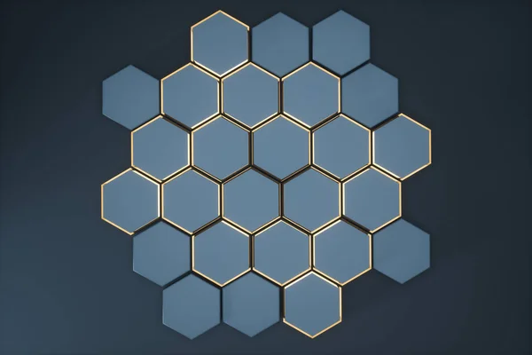 Plataformas hexagonais escuras conectadas ao fundo, renderização 3d — Fotografia de Stock