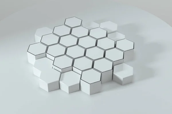 背景、3Dレンダリングを一緒に接続された白い六角形のプラットフォーム — ストック写真