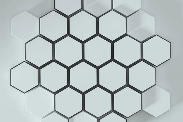 Plateformes hexagonales blanches connectées ensemble en arrière-plan, rendu 3d — Photo