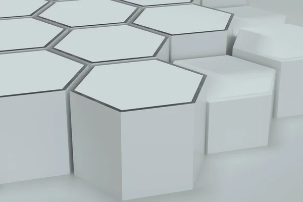 Beyaz altıgen platformlar birlikte arka plan bağlı, 3D Rendering — Stok fotoğraf