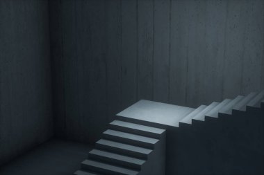 Karanlık bodrum, 3d render merdiven.