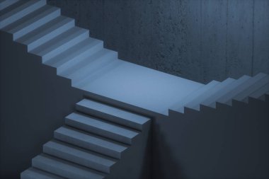 Karanlık bodrum, 3d render merdiven.