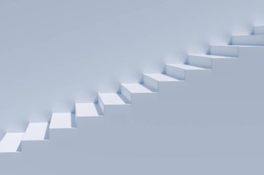Beyaz arka plan, 3d render ile gün ışığında merdiven.