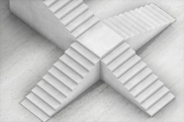 Beyaz arka plan, 3d render ile gün ışığında merdiven.