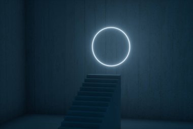 Parlayan çizgiler, 3d render ile karanlık bodrum merdiven.