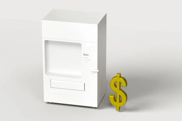 自動販売機とマネーモデルの白いモデル、3Dレンダリング. — ストック写真
