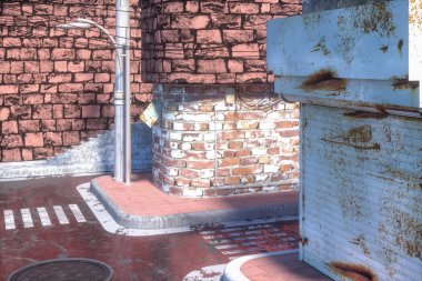 Tarafında tuğla binalar ile retro şehir sokak, 3d render.
