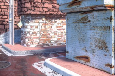 Tarafında tuğla binalar ile retro şehir sokak, 3d render.