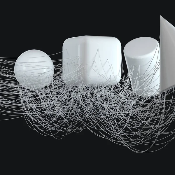 Líneas de conexión con geometrías creativas, renderizado 3D . —  Fotos de Stock