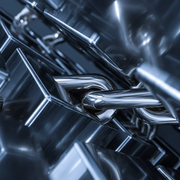 Metalen kettingen en kubussen achtergrond, 3D rendering. — Stockfoto