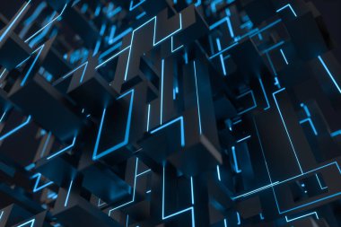 Çapraz parlayan çizgiler, 3d render ile mavi siber uzay.