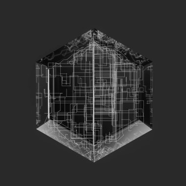 Mavi altıgen ve parlayan çizgiler geçti, 3d render.