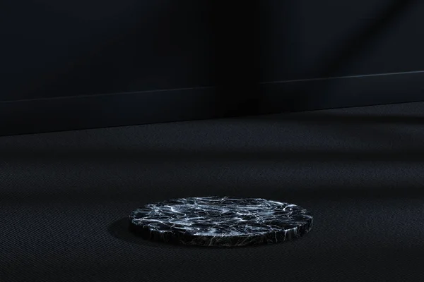 Marmor cylinder plattformen i det mörka rummet, 3D-rendering — Stockfoto