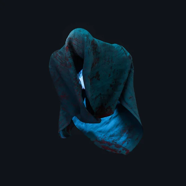 Страшный призрак в мешковине на темном фоне, 3D-рендеринг . — стоковое фото