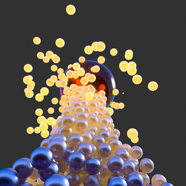 Gloeiende stijgende bollen met donkere achtergrond, 3D-rendering. — Stockfoto