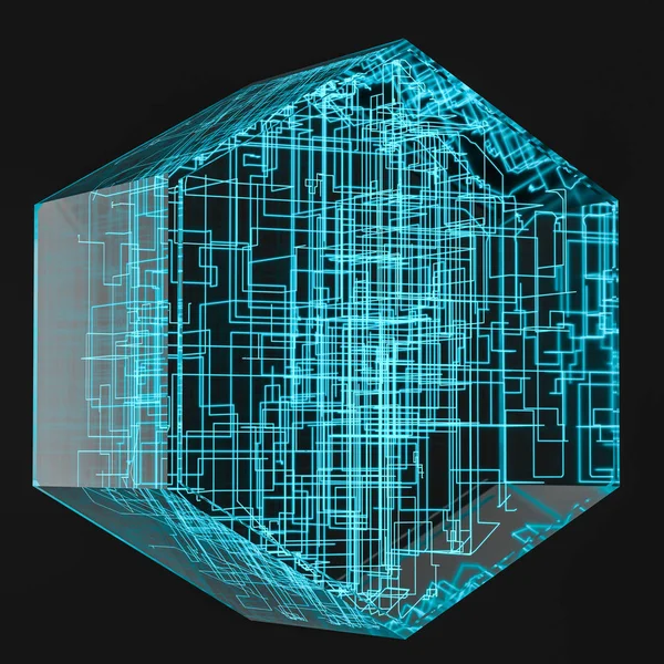 Hexágono azul y líneas brillantes cruzadas, representación 3d . —  Fotos de Stock