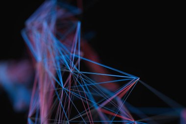 Siyah arka planlı teknolojik yapı çizgileri, 3d render.