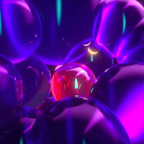 Ballons violets lumineux, fantaisie et fond abstrait, rendu 3D . — Photo