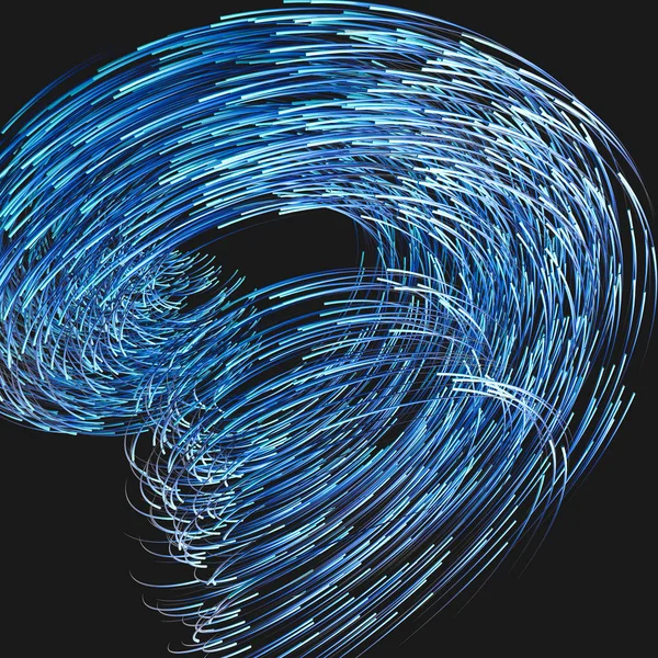 Blue swirling swirls with gradient lines, 3d rendering