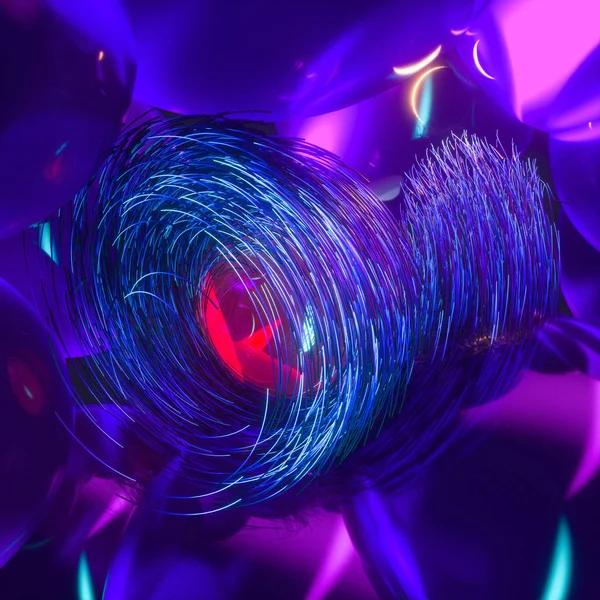 Swirling swirls with gradient lines, 3d rendering