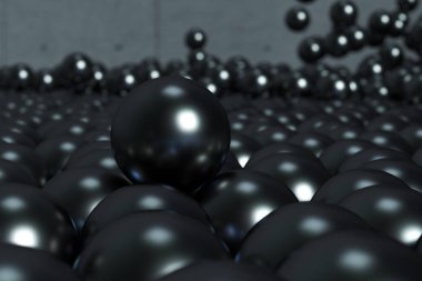 Yukarıdan düşen kürelerin kütlesi, 3d render.