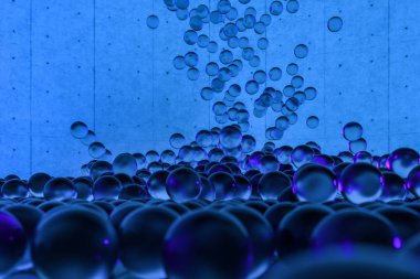 Yukarıdan düşen kürelerin kütlesi, 3d render.