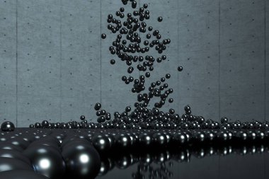 Yukarıdan düşen kürelerin kütlesi, 3d render.