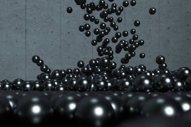 Yukarıdan düşen kürelerin kütlesi, 3d render.