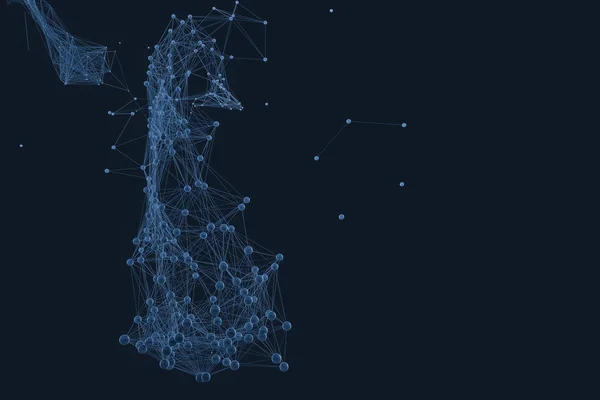 Gene lines and nodes, biological gene structure, 3d rendering.