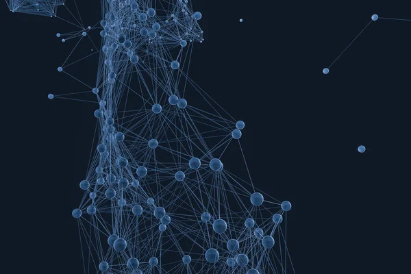 Gene lines and nodes, biological gene structure, 3d rendering.