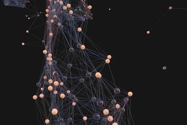 Gene lines and nodes, biological gene structure, 3d rendering.