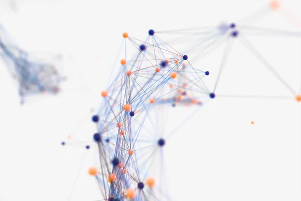 Gene lines and nodes, biological gene structure, 3d rendering.