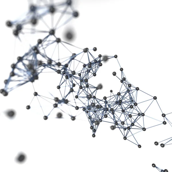 Gene lines and nodes, biological gene structure, 3d rendering.