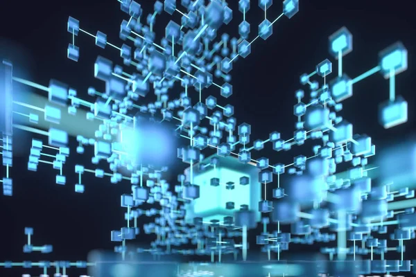 Parlayan çizgiler ve küpler, teknik ve bilimsel arka plan, 3d render.