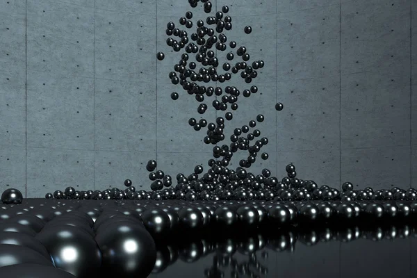 Yukarıdan düşen kürelerin kütlesi, 3d render.