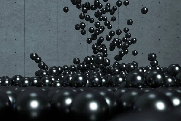 Yukarıdan düşen kürelerin kütlesi, 3d render.