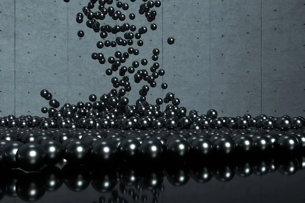 Yukarıdan düşen kürelerin kütlesi, 3d render.